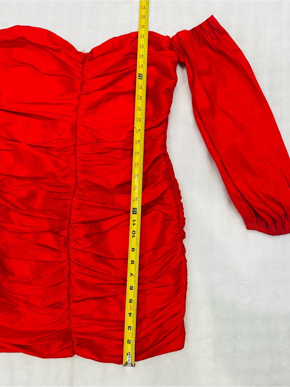 Red Off-Shoulder Ruched Mini Dress - Picture 5 of 5